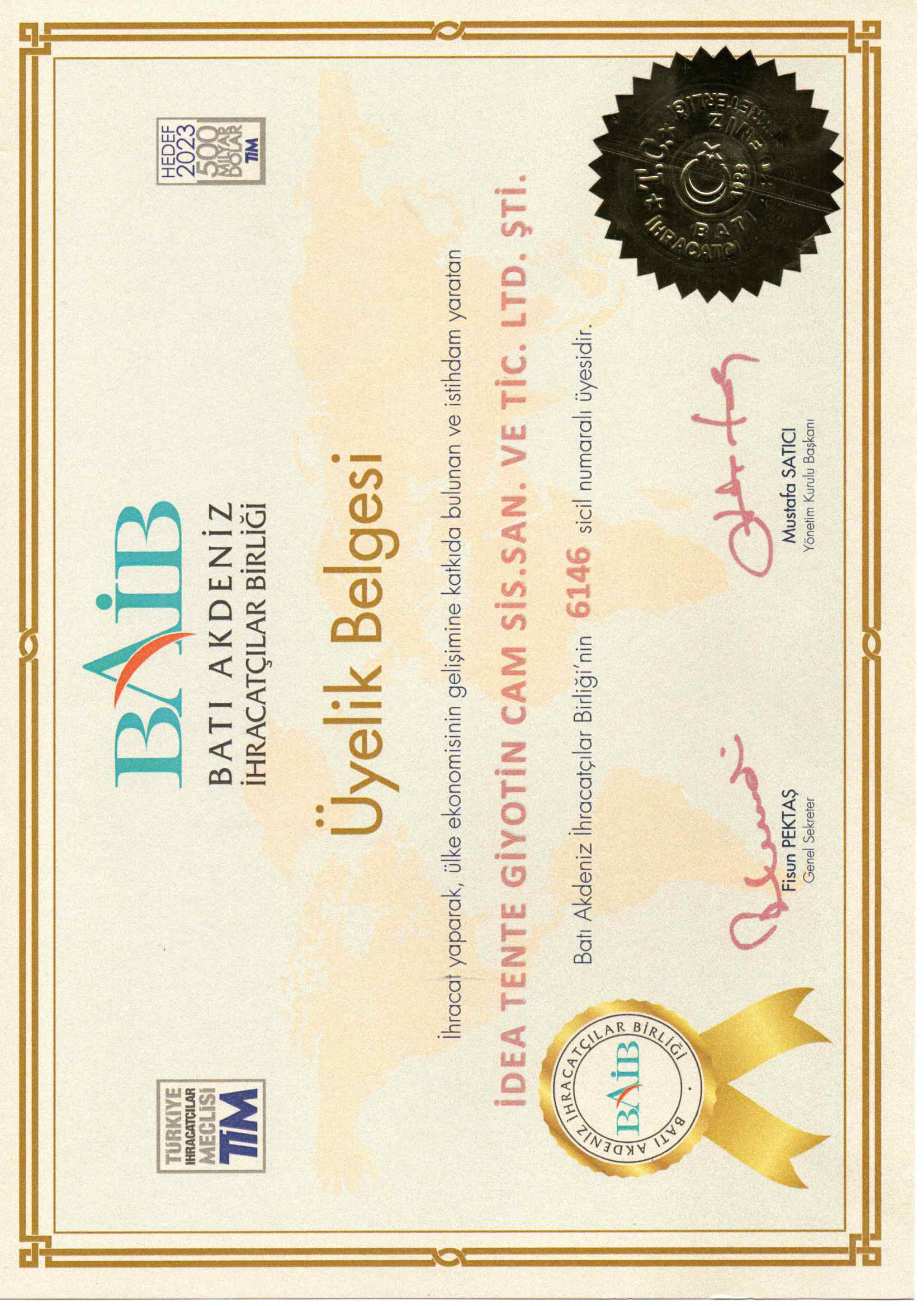 BAİB Üyelik Belgesi